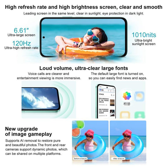 Honor Play 60, 6GB+128GB, Side Fingerprint, 6.61 inch MagicOS 9.0 Dimensity 6300 Octa Core, Network: 5G, OTG (Cyan)