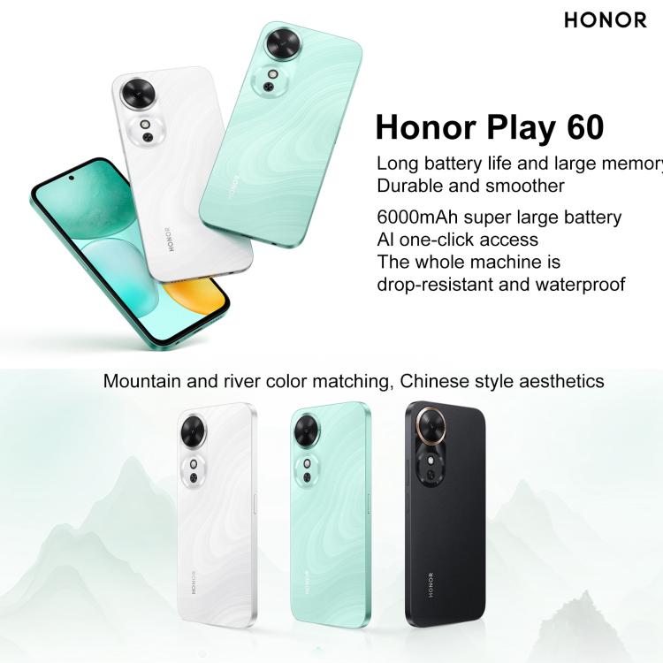 Honor Play 60, 8GB+256GB, Side Fingerprint, 6.61 inch MagicOS 9.0 Dimensity 6300 Octa Core, Network: 5G, OTG (Cyan) - free shipping - PMc TechLife - Order now!