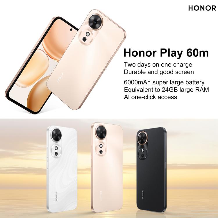 Honor Play 60m, 6GB+128GB, Side Fingerprint, 6.61 inch MagicOS 9.0 Dimensity 6300 Octa Core, Network: 5G, OTG (Black) - free shipping - PMc TechLife - Order now!