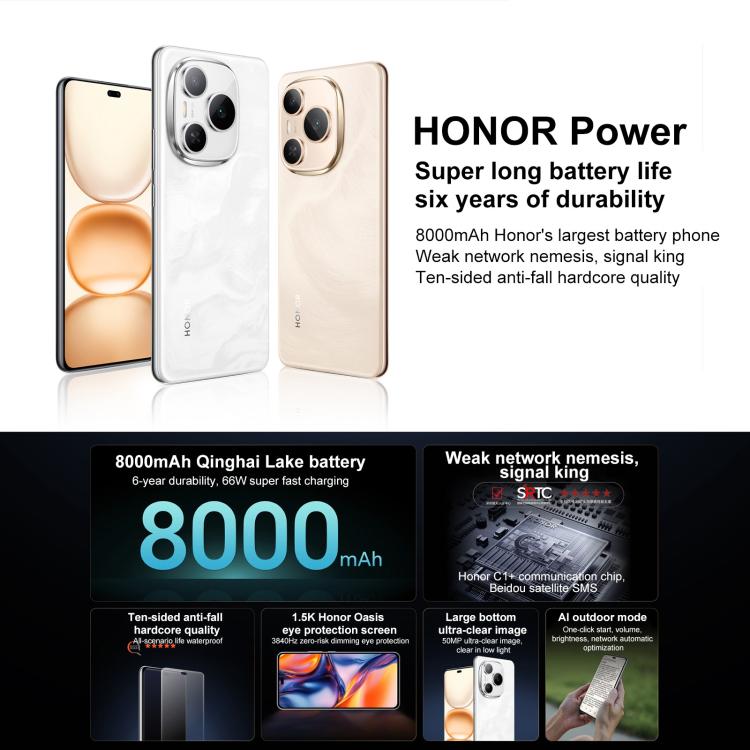 Honor Power, 12GB+256GB, Screen Fingerprint, 6.78 inch MagicOS 9.0 Snapdragon 7 Gen 3 Octa Core, Network: 5G, NFC, OTG (Gold)