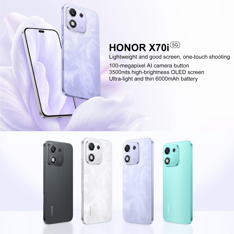 Honor X70i, 12GB+256GB, In-screen Fingerprint, 6.7 inch MagicOS 9.0 Android 15.0 Dimensity 7025 Ultra Octa Core, Network: 5G, OTG, NFC (White) - free shipping - PMc TechLife - Order now!