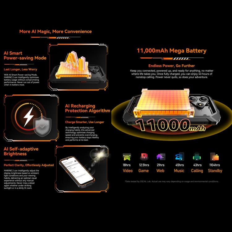 Blackview Oscal Marine 2, 4GB+64GB, 6.56 inch Android 15 Unisoc UMS9230E T615 Octa Core, Network: 4G, OTG, NFC (Orange)