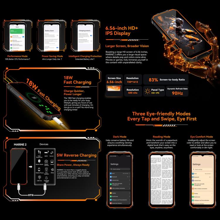 Blackview Oscal Marine 2, 4GB+64GB, 6.56 inch Android 15 Unisoc UMS9230E T615 Octa Core, Network: 4G, OTG, NFC (Orange)
