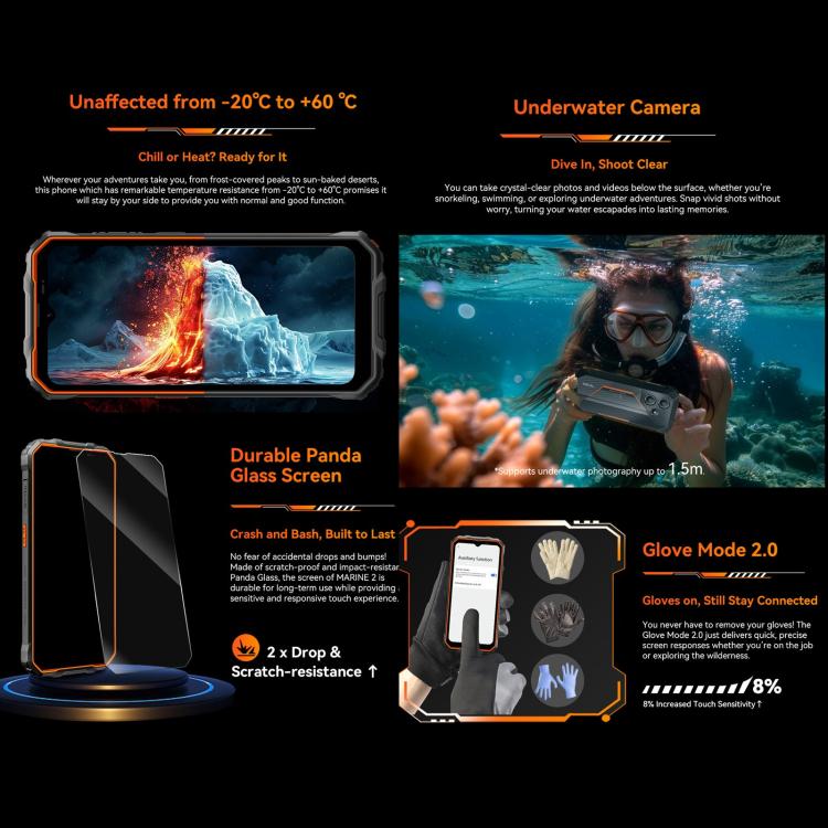 Blackview Oscal Marine 2, 4GB+64GB, 6.56 inch Android 15 Unisoc UMS9230E T615 Octa Core, Network: 4G, OTG, NFC (Orange)
