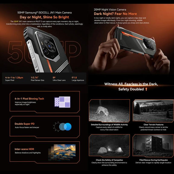 Blackview Oscal Pilot 3 5G Rugged Phone, 12GB+256GB, Night Vision Camera, 6.78 inch Android 15 MediaTek Dimensity 6300 Octa Core, Network: 5G, OTG, NFC (Black)