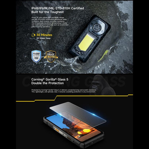 Ulefone Armor 30, 12GB+512GB, Night Vision, IP68/IP69K Rugged Phone, 6.95 inch Android 15 MediaTek Helio G100 Octa Core, Network: 4G, NFC, OTG (Black)