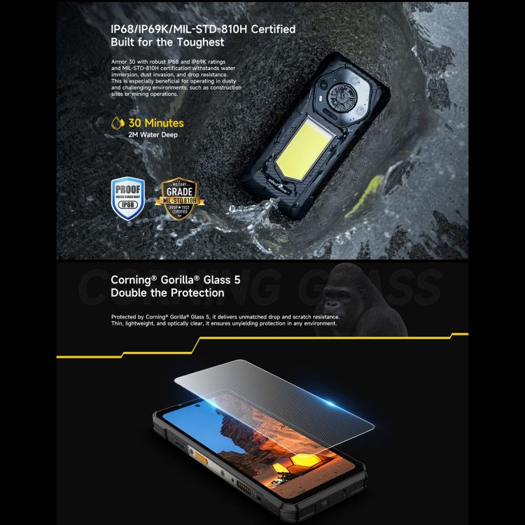 Ulefone Armor 30, 12GB+512GB, Night Vision, IP68/IP69K Rugged Phone, 6.95 inch Android 15 MediaTek Helio G100 Octa Core, Network: 4G, NFC, OTG (Black)
