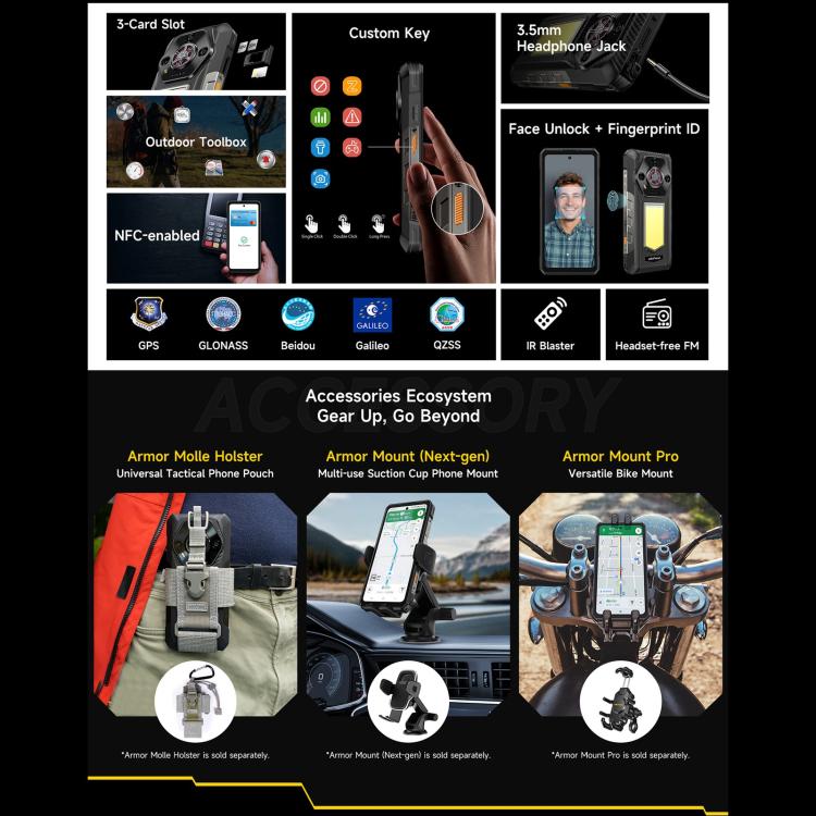 Ulefone Armor 30, 12GB+512GB, Night Vision, IP68/IP69K Rugged Phone, 6.95 inch Android 15 MediaTek Helio G100 Octa Core, Network: 4G, NFC, OTG (Black)