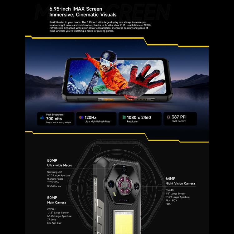 Ulefone Armor 30, 12GB+512GB, Night Vision, IP68/IP69K Rugged Phone, 6.95 inch Android 15 MediaTek Helio G100 Octa Core, Network: 4G, NFC, OTG (Black)