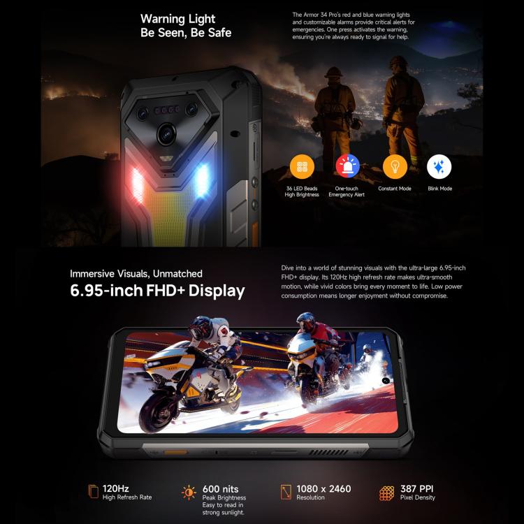 Ulefone Armor 34 Pro Projector, 16GB+512GB, Night Vision, IP68/IP69K Rugged Phone, 6.95 inch Android 15 MediaTek Dimensity 7300 Octa Core, Network: 5G, NFC, OTG (Black) - free shipping - PMC Jewellery - Order now!