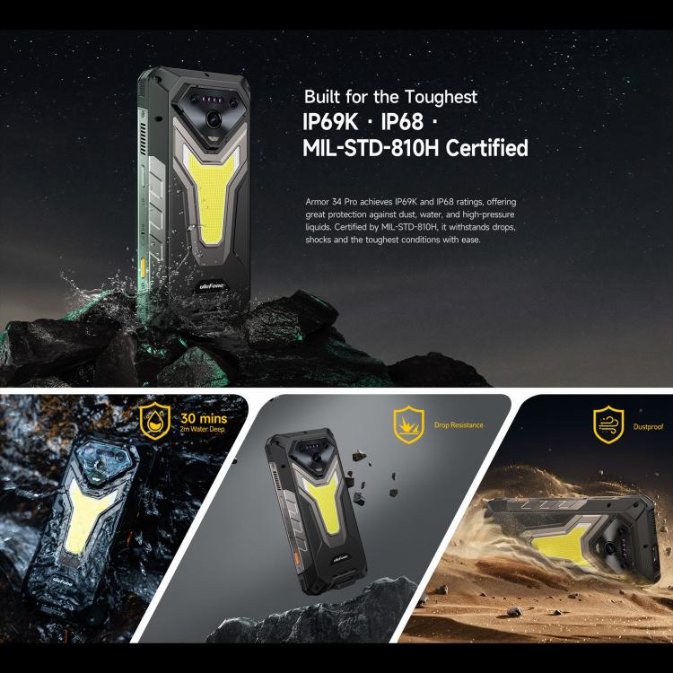 Ulefone Armor 34 Pro Projector, 16GB+512GB, Night Vision, IP68/IP69K Rugged Phone, 6.95 inch Android 15 MediaTek Dimensity 7300 Octa Core, Network: 5G, NFC, OTG (Black) - free shipping - PMC Jewellery - Order now!