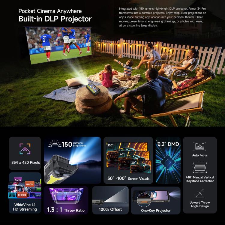 Ulefone Armor 34 Pro Projector, 16GB+512GB, Night Vision, IP68/IP69K Rugged Phone, 6.95 inch Android 15 MediaTek Dimensity 7300 Octa Core, Network: 5G, NFC, OTG (Black) - free shipping - PMC Jewellery - Order now!