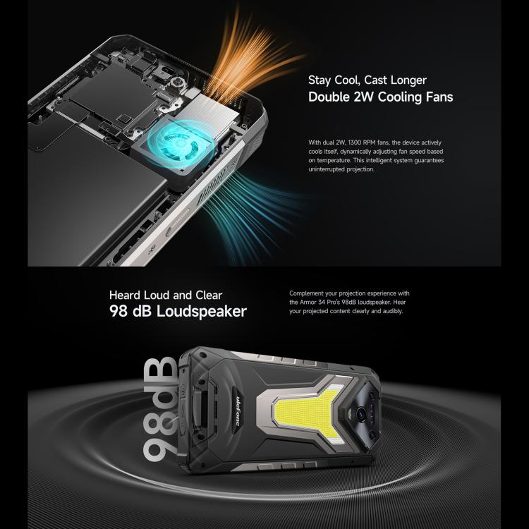 Ulefone Armor 34 Pro Projector, 16GB+512GB, Night Vision, IP68/IP69K Rugged Phone, 6.95 inch Android 15 MediaTek Dimensity 7300 Octa Core, Network: 5G, NFC, OTG (Black) - free shipping - PMC Jewellery - Order now!