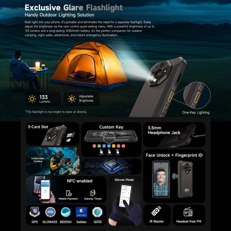 Ulefone Armor X16, 6GB+128GB, Night Vision, IP68/IP69K Rugged Phone, 6.56 inch Android 15 MediaTek Helio G91 Octa Core, Network: 4G, NFC, OTG (Sand Dune)