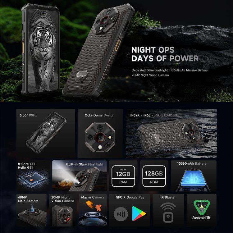 Ulefone Armor X16, 6GB+128GB, Night Vision, IP68/IP69K Rugged Phone, 6.56 inch Android 15 MediaTek Helio G91 Octa Core, Network: 4G, NFC, OTG (Wasteland Shadow)