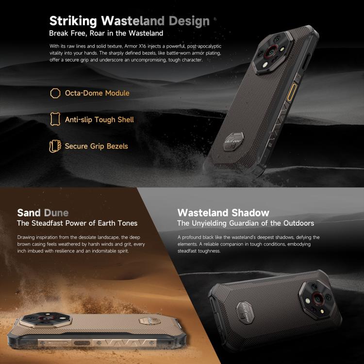 Ulefone Armor X16, 6GB+128GB, Night Vision, IP68/IP69K Rugged Phone, 6.56 inch Android 15 MediaTek Helio G91 Octa Core, Network: 4G, NFC, OTG (Sand Dune) - free shipping - PMC Jewellery - Order now!