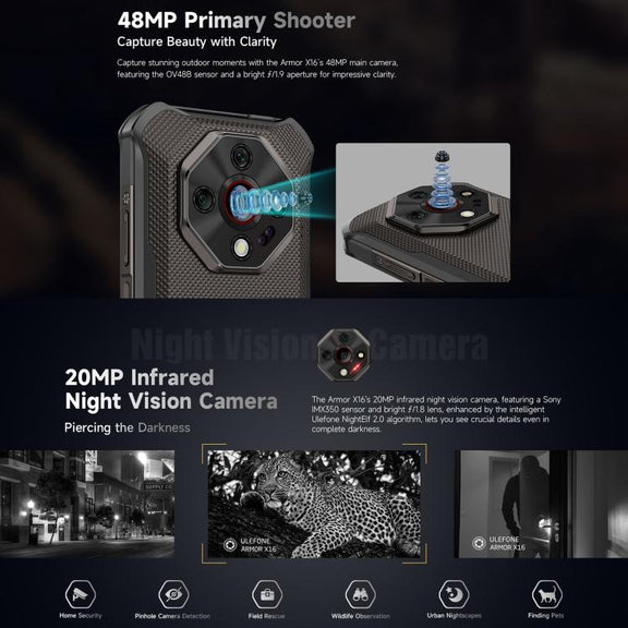 Ulefone Armor X16, 6GB+128GB, Night Vision, IP68/IP69K Rugged Phone, 6.56 inch Android 15 MediaTek Helio G91 Octa Core, Network: 4G, NFC, OTG (Wasteland Shadow)