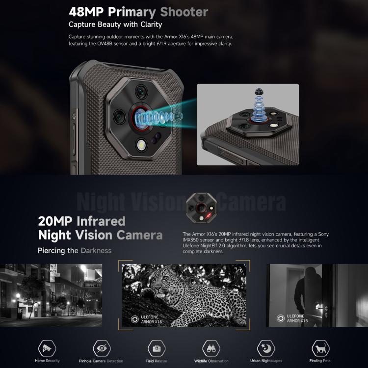 Ulefone Armor X16, 6GB+128GB, Night Vision, IP68/IP69K Rugged Phone, 6.56 inch Android 15 MediaTek Helio G91 Octa Core, Network: 4G, NFC, OTG (Wasteland Shadow)