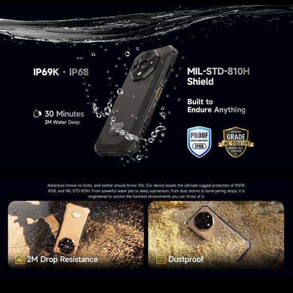 Ulefone Armor X16, 6GB+128GB, Night Vision, IP68/IP69K Rugged Phone, 6.56 inch Android 15 MediaTek Helio G91 Octa Core, Network: 4G, NFC, OTG (Sand Dune)
