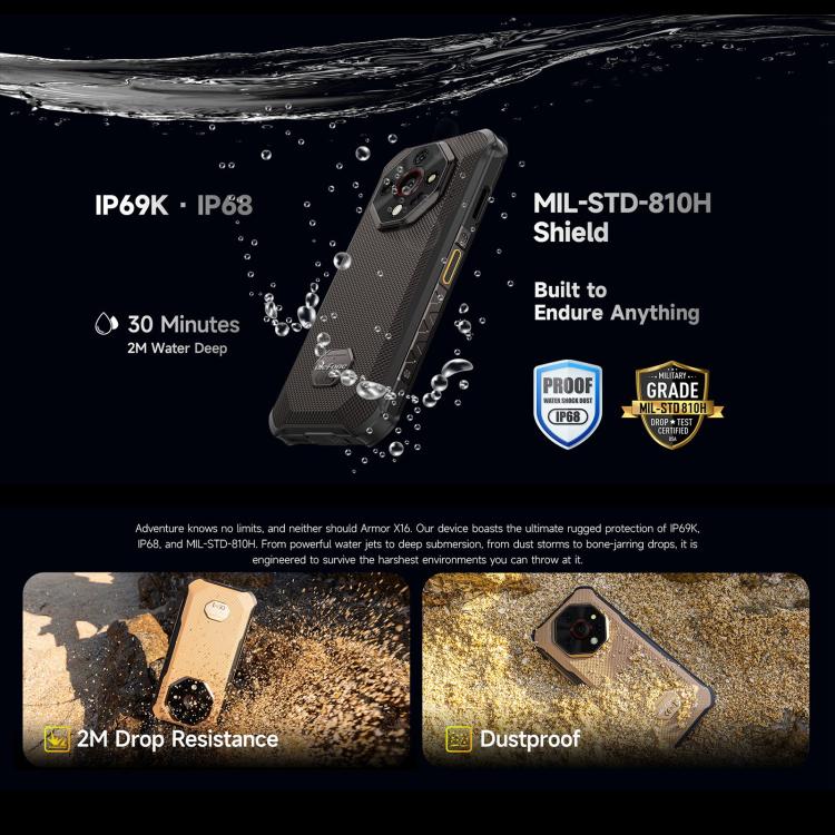 Ulefone Armor X16, 6GB+128GB, Night Vision, IP68/IP69K Rugged Phone, 6.56 inch Android 15 MediaTek Helio G91 Octa Core, Network: 4G, NFC, OTG (Sand Dune)