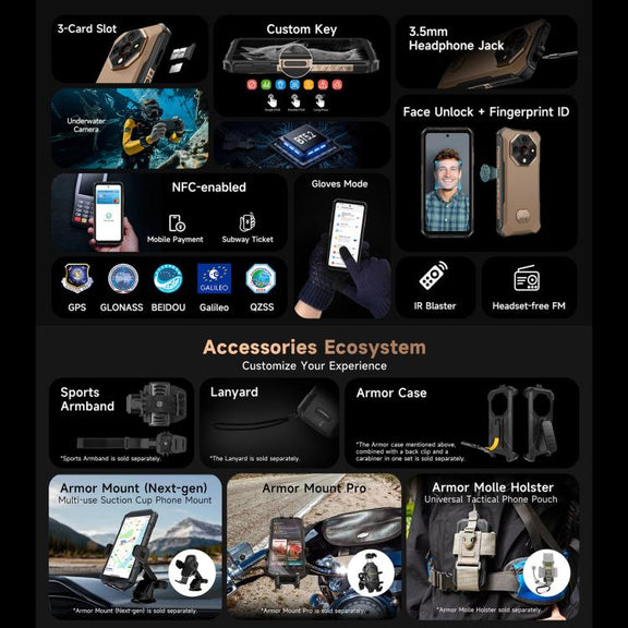 Ulefone Armor X16 Pro, 8GB+256GB, Night Vision, IP68/IP69K Rugged Phone, 6.56 inch Android 15 MediaTek Dimensity 6300 Octa Core, Network: 5G, NFC, OTG (Wasteland Shadow)