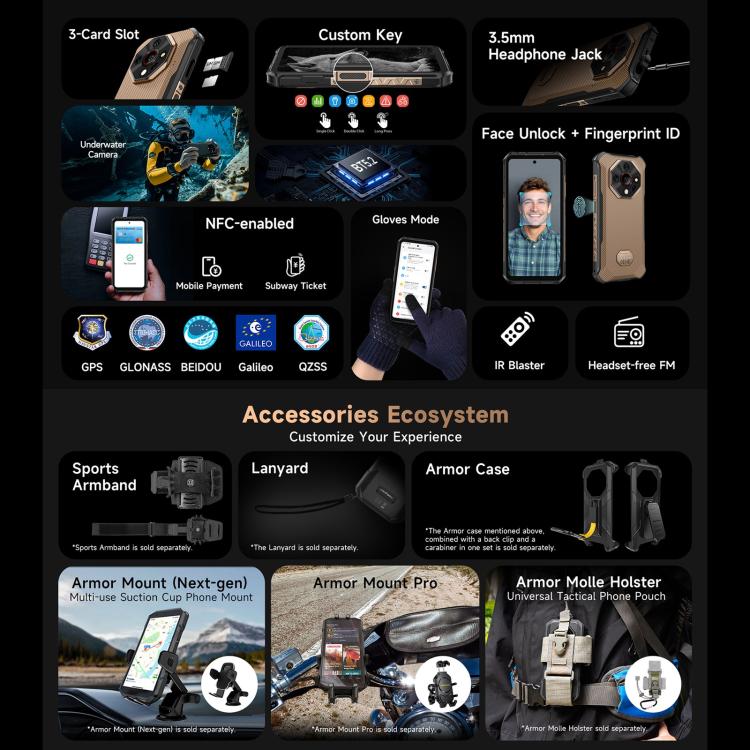 Ulefone Armor X16 Pro, 8GB+256GB, Night Vision, IP68/IP69K Rugged Phone, 6.56 inch Android 15 MediaTek Dimensity 6300 Octa Core, Network: 5G, NFC, OTG (Sand Dune)