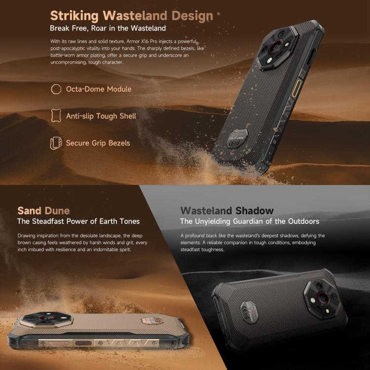 Ulefone Armor X16 Pro, 8GB+256GB, Night Vision, IP68/IP69K Rugged Phone, 6.56 inch Android 15 MediaTek Dimensity 6300 Octa Core, Network: 5G, NFC, OTG (Wasteland Shadow) - free shipping - PMC Jewellery - Order now!