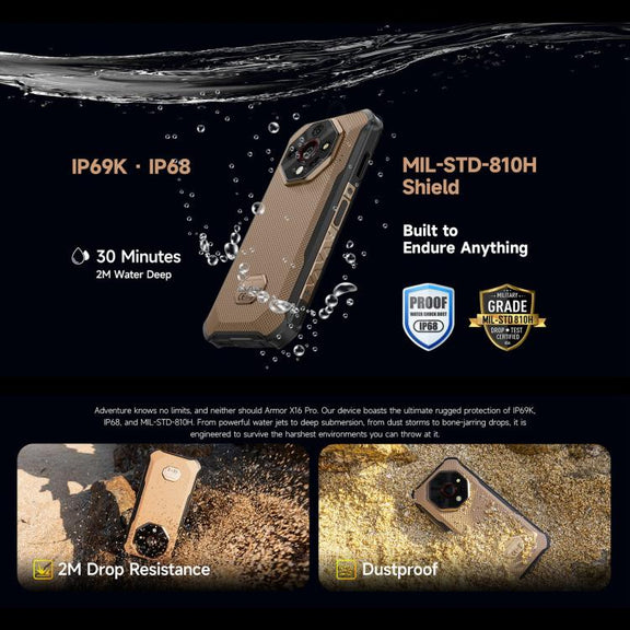 Ulefone Armor X16 Pro, 8GB+256GB, Night Vision, IP68/IP69K Rugged Phone, 6.56 inch Android 15 MediaTek Dimensity 6300 Octa Core, Network: 5G, NFC, OTG (Wasteland Shadow)