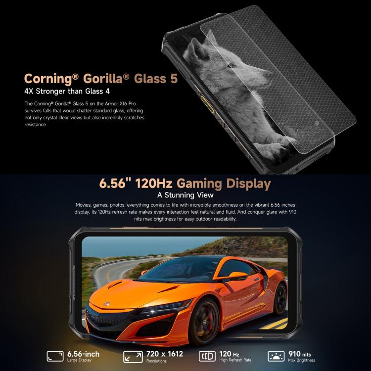 Ulefone Armor X16 Pro, 8GB+256GB, Night Vision, IP68/IP69K Rugged Phone, 6.56 inch Android 15 MediaTek Dimensity 6300 Octa Core, Network: 5G, NFC, OTG (Sand Dune)