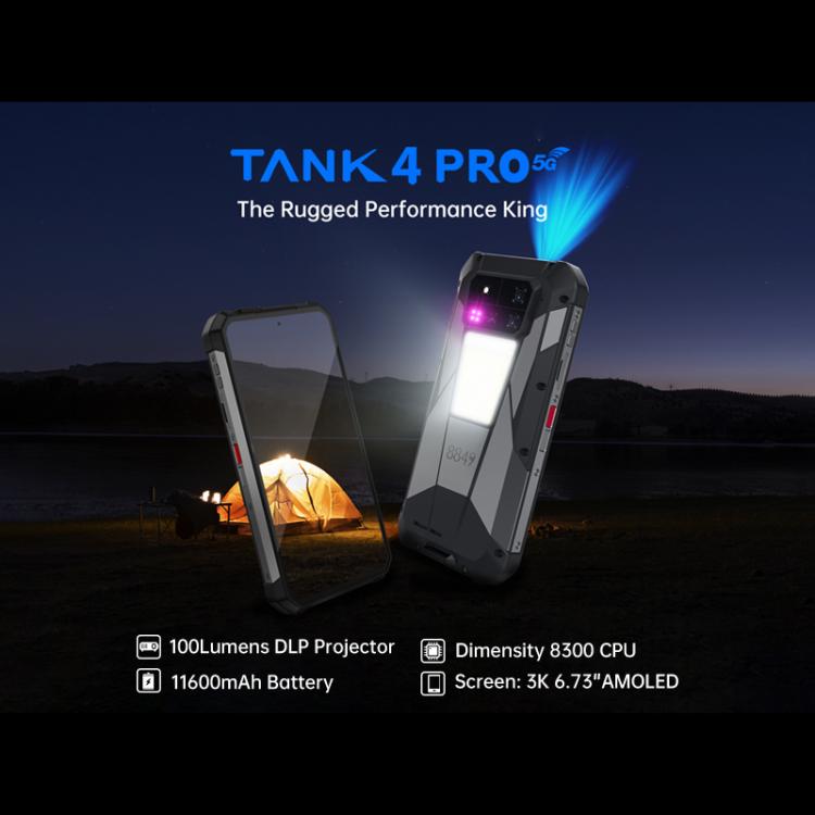 Unihertz Tank 4 Pro Projector Rugged Phone, 18GB+1TB, Night Vision, 6.73 inch Android 14 Dimensity 8300 Octa Core, Network: 5G, NFC (Black) - free shipping - PMC TechLife - Order now!