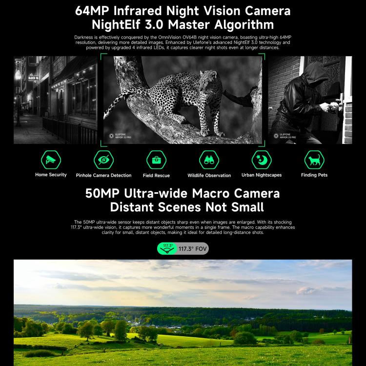 Ulefone Armor 33 Pro Rugged Phone, 16GB+512GB, Night Vision, 6.95 inch + 3.4 inch Dual Screen Android 14 MediaTek Dimensity 7300X Octa Core, Network: 5G, OTG, NFC (Black)