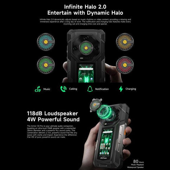 Ulefone Armor 33 Pro Rugged Phone, 16GB+512GB, Night Vision, 6.95 inch + 3.4 inch Dual Screen Android 14 MediaTek Dimensity 7300X Octa Core, Network: 5G, OTG, NFC (Black)