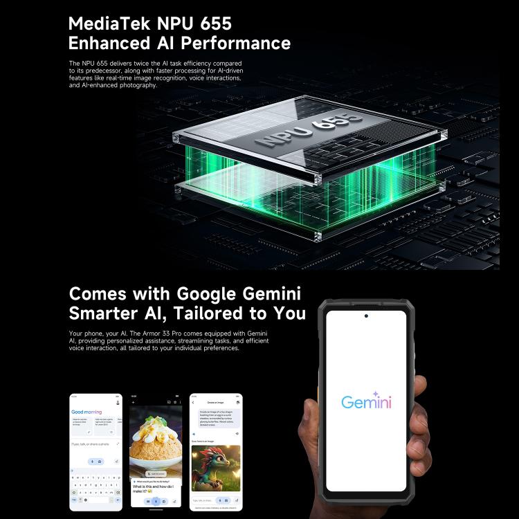 Ulefone Armor 33 Pro Rugged Phone, 16GB+512GB, Night Vision, 6.95 inch + 3.4 inch Dual Screen Android 14 MediaTek Dimensity 7300X Octa Core, Network: 5G, OTG, NFC (Black)