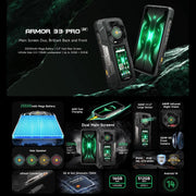 Ulefone Armor 33 Pro Rugged Phone, 16GB+512GB, Night Vision, 6.95 inch + 3.4 inch Dual Screen Android 14 MediaTek Dimensity 7300X Octa Core, Network: 5G, OTG, NFC (Black)