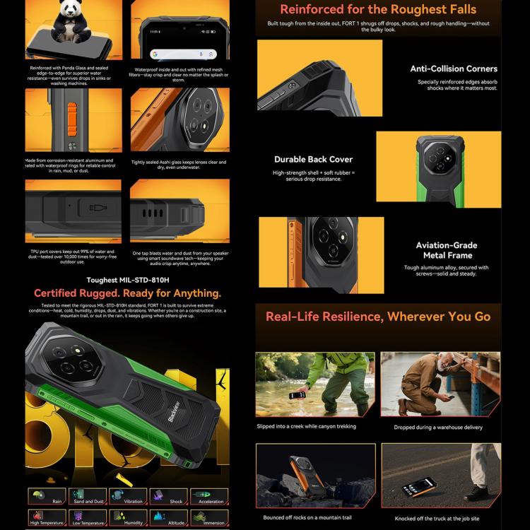 Blackview FORT 1, 6GB+256GB, 6.56 inch Android 15 Unisoc UMS9230E T615 Octa Core, Network: 4G, OTG, NFC (Orange) - free shipping - PMC TechLife - Order now!