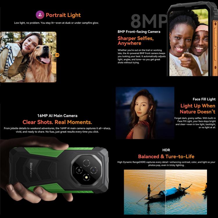 Blackview FORT 1, 6GB+256GB, 6.56 inch Android 15 Unisoc UMS9230E T615 Octa Core, Network: 4G, OTG, NFC (Green) - free shipping - PMC TechLife - Order now!