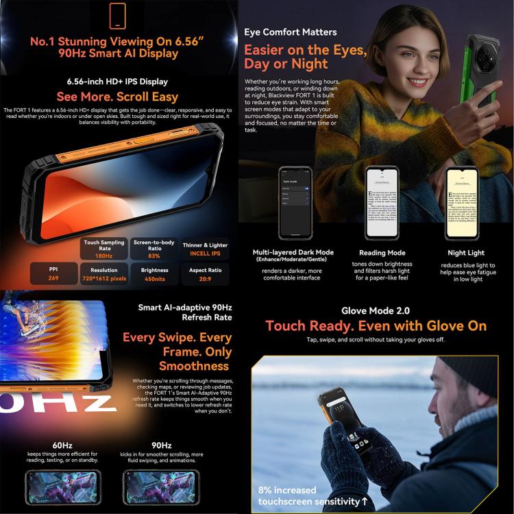Blackview FORT 1, 6GB+256GB, 6.56 inch Android 15 Unisoc UMS9230E T615 Octa Core, Network: 4G, OTG, NFC (Orange) - free shipping - PMC TechLife - Order now!