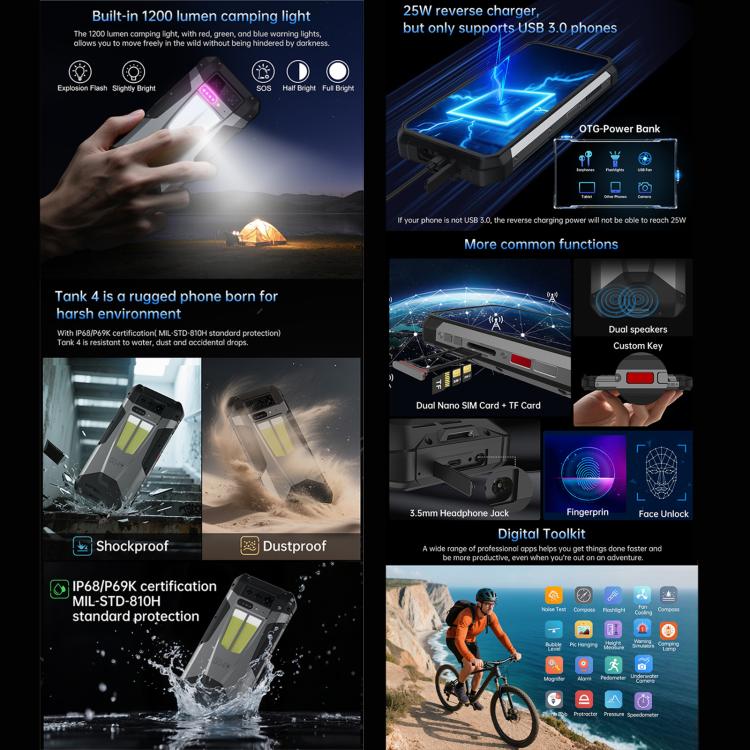Unihertz 8849 Tank 4 Night Vision Projector Rugged Phone, 12GB+512GB, 6.78 inch Android 14 Dimensity 7300 MT6878 Octa Core, Network: 5G, NFC (Black) - free shipping - PMC TechLife - Order now!