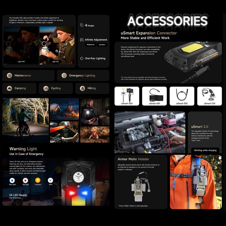 Ulefone Armor 29 Ultra Rugged Phone, 16GB+1TB, Night Vision, 6.67 inch + 1.04 inch Android 15 MediaTek Dimensity 9300+ Octa Core, Network: 5G, Versatile LED Light, Warning Light (Black)