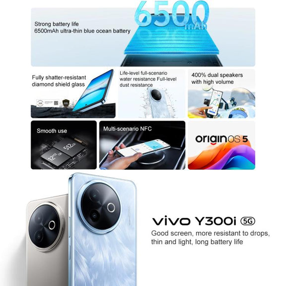 vivo Y300i, 8GB+128GB, Face ID / Side Fingerprint, 6.68 inch Android 15 OriginOS 5 Snapdragon 4 Gen 2 Octa Core, OTG, NFC, Network: 5G (Black)