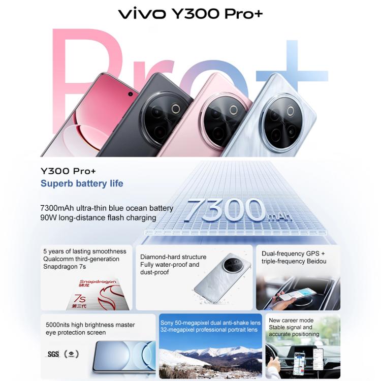 vivo Y300 Pro+, 8GB+128GB, Face ID / Screen Fingerprint, 6.77 inch Android 15 OriginOS 5 Snapdragon 7s Gen 3 Octa Core, OTG, NFC, Network: 5G (Black)