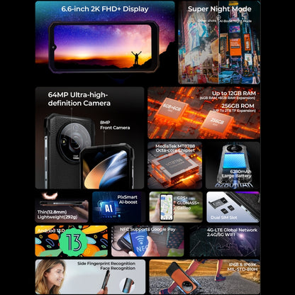HOTWAV T7 Pro Rugged Phone, 6GB+256GB, 6280mAh, 6.6 inch Android 13 MT8788 Octa Core, Network: 4G, OTG (Black) - free shipping - PMC Jewellery - Order now!