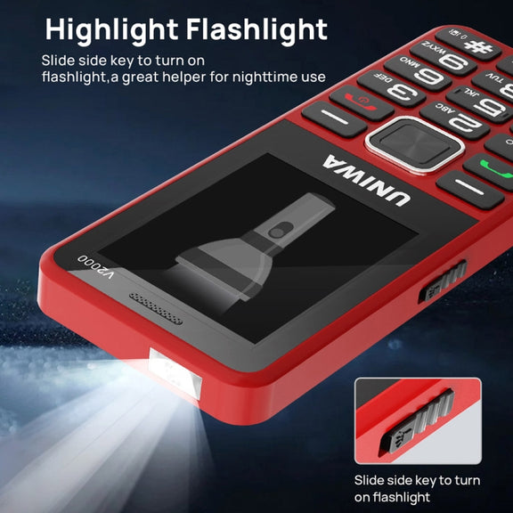 UNIWA V2000 Elder Keypad Phone, 2.4 inch Unisoc T107, 1700mAh Battery, LED Flashlight, SOS, Network: 4G, EU Plug (Black)
