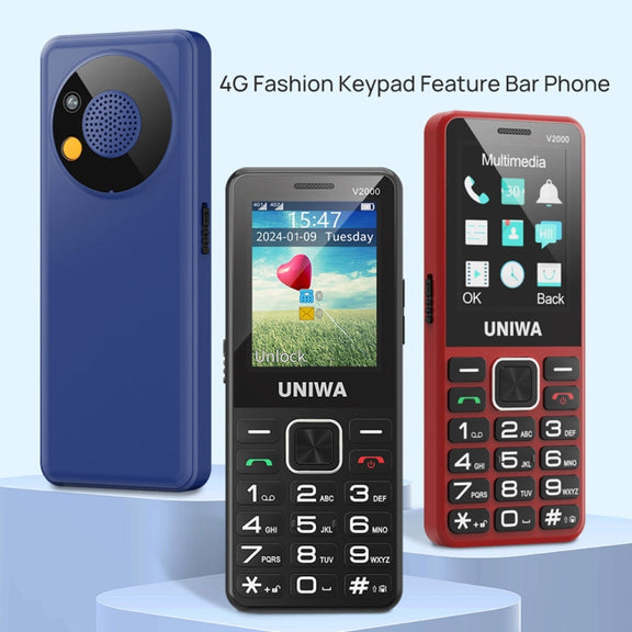 UNIWA V2000 Elder Keypad Phone, 2.4 inch Unisoc T107, 1700mAh Battery, LED Flashlight, SOS, Network: 4G, US Plug (Red)