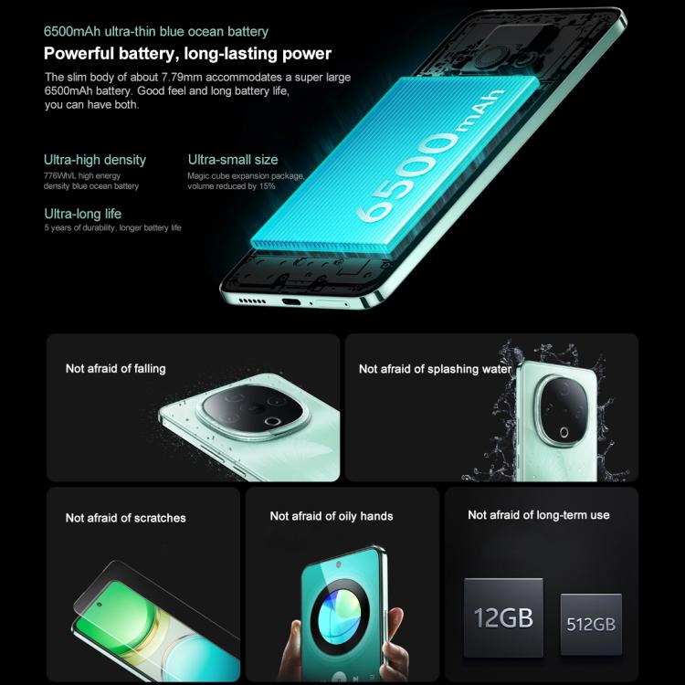 vivo Y300, 8GB+128GB, Face ID / Screen Fingerprint Identification, 6.77 inch Android 15 OriginOS 5 Dimensity 6300 Octa Core, OTG, Network: 5G (Cyan)