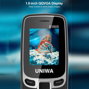 UNIWA E1805, 1.77 inch, SC6531E, 21 Keys, Support Bluetooth, Torch, FM, MP3, MP4, GSM, Dual SIM (Black)