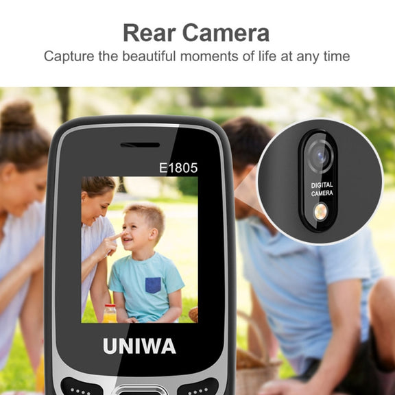 UNIWA E1805, 1.77 inch, SC6531E, 21 Keys, Support Bluetooth, Torch, FM, MP3, MP4, GSM, Dual SIM (Black)