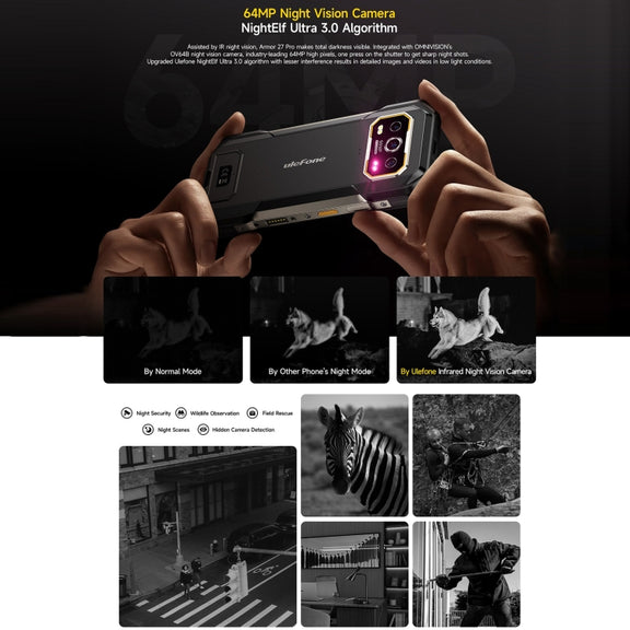 Ulefone Armor 27 Pro Rugged Phone, 12GB+256GB, Night Vision, 10600mAh, 6.78 inch Android 14 MediaTek Dimensity 6300 Octa Core, Network: 5G, NFC (Black)