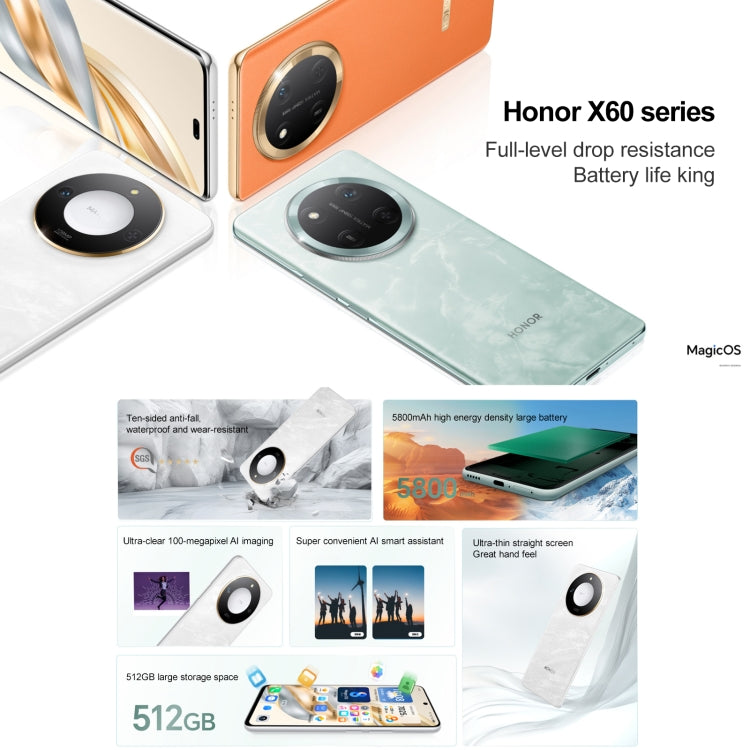 Honor X60, 12GB+512GB, Side Fingerprint, 6.8 inch MagicOS 8.0 Dimensity 7025-Ultra Octa Core, Network: 5G, OTG, Support Google Play (Black) - free shipping - PMc TechLife - Order now!