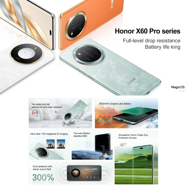 Honor X60 Pro, 12GB+256GB, Screen Fingerprint, 6.78 inch MagicOS 8.0 Snapdragon 6 Gen1 Octa Core, Network: 5G, OTG, Support Google Play (Grey)